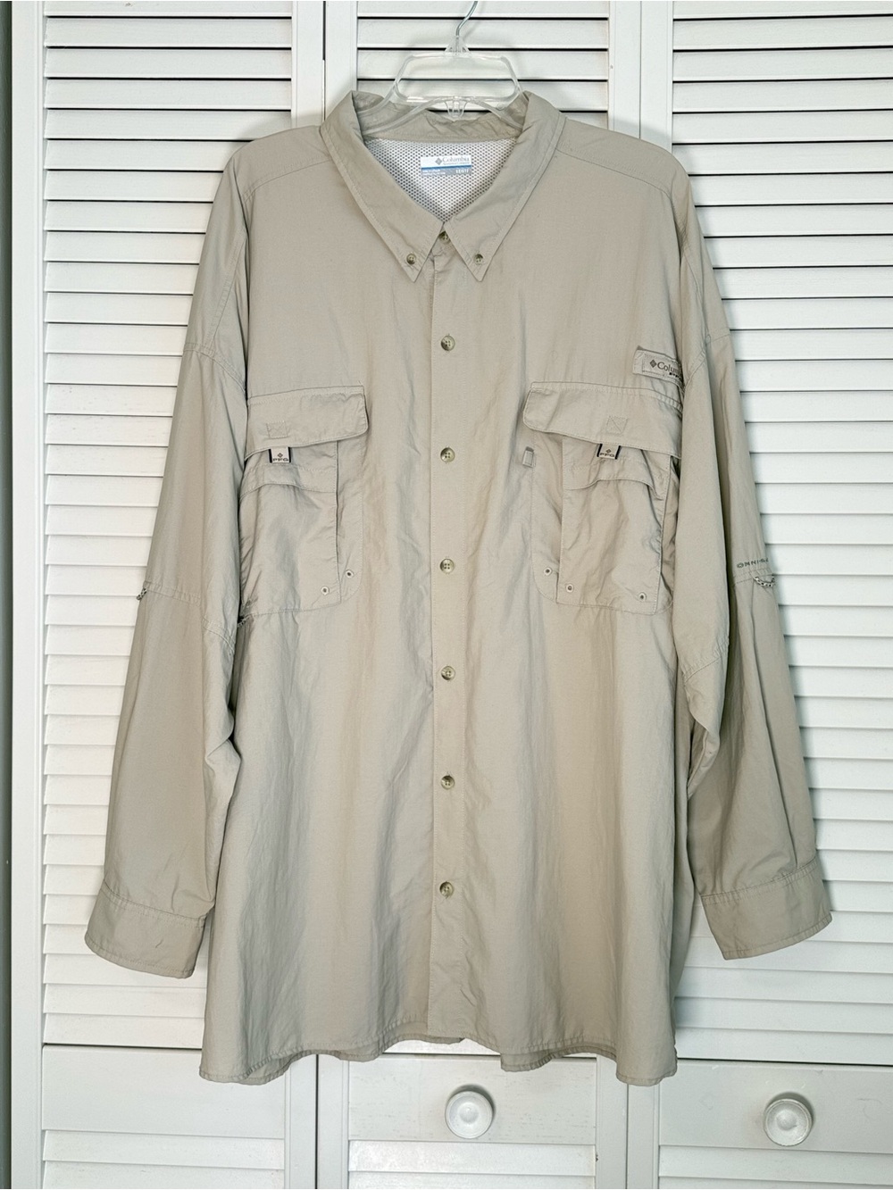 Columbia PFG Bahama II Shirt Mens Size 5X Beige Omni-Shade UPF 50 Long Sleeve